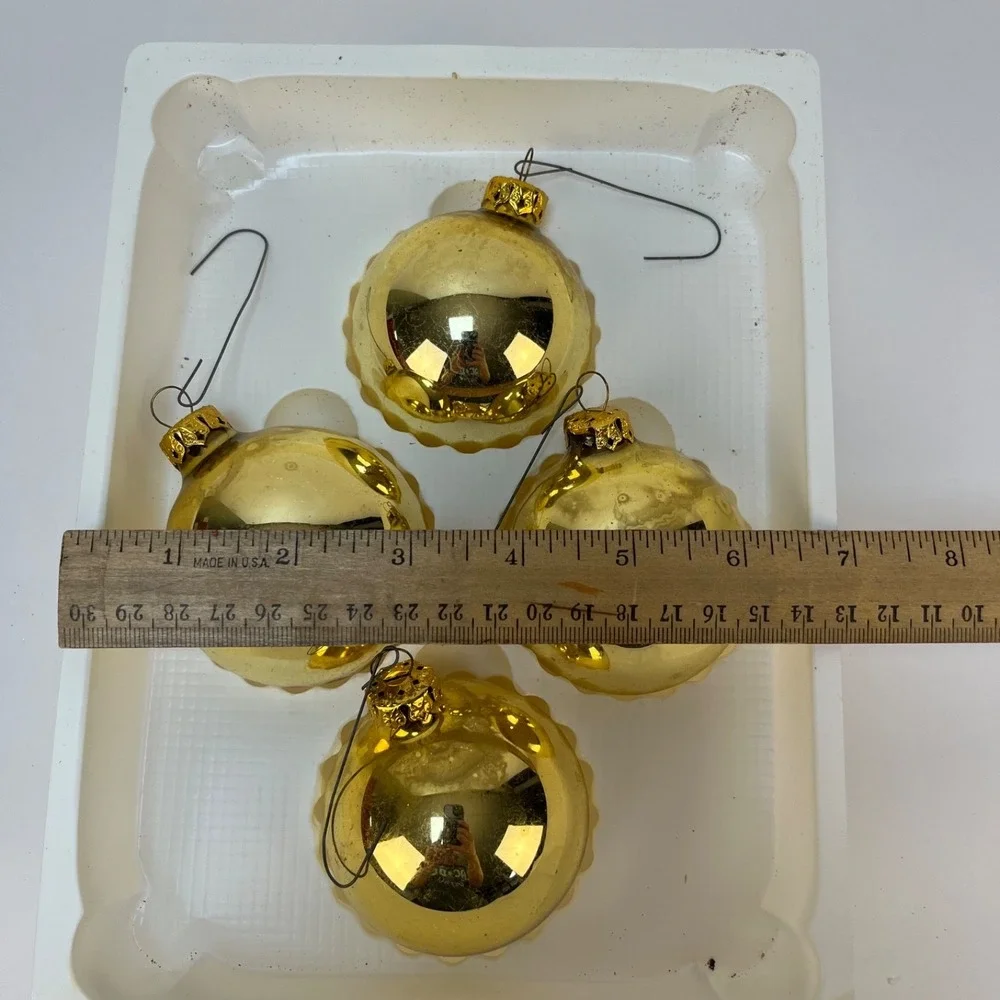 Vtg  Victoria Collection Gold Glitter‎ Glass Christmas Ornaments- 2 Boxes